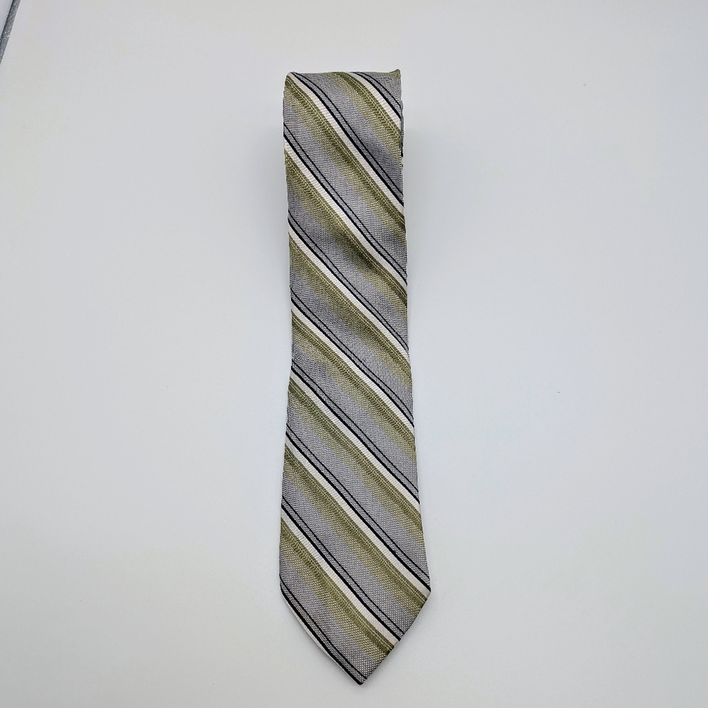 Jos.A.Bank Joseph Elegant Striped Tie in Olive and Gray 100% Silk